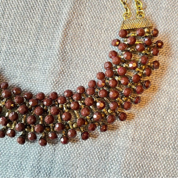 Egyptian Revival Bib Collar Necklace Opaque Brown Colour Stone Pin Cushion - Picture 4 of 10
